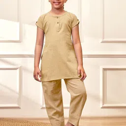 VASTRAMAY Girls Regular Pure Cotton Kurta with Trousers-picture-22
