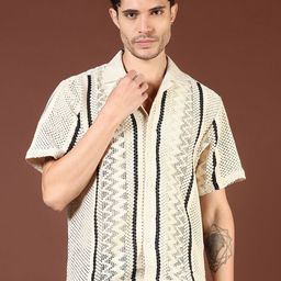 V-Mart Men Cuban Collar Geometric Printed Cotton Casual Shirt-image-50