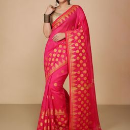 BENGAL HANDLOOM Woven Design Polka Dots ZariTaant Saree-image-43