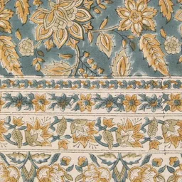 Fabindia Zaira Blue & Beige Hand Block Printed King SizeBedCover-image-37