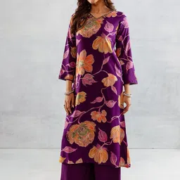 Nehamta Floral Printed V-Neck Beads & Stones Straight Kurta With Palazzos-picture-47