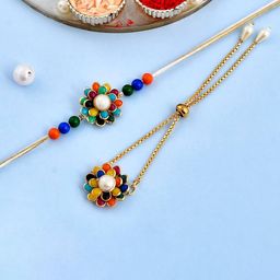 Ascension 2 Pcs Stones Studded & Beaded Rakhi With Roli Tilak & Fridge Magnet-image-62