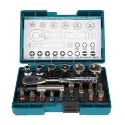 Makita 1/4 inch (6.35 mm) Square Drive and 5 to 13 mm Socket Size Ratchet and Screw Bit Set, B-54081 (Set of 21)-19