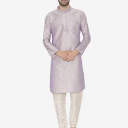 Wintage Men Lavender & Off-White Self Design Kurta with Churidar-57