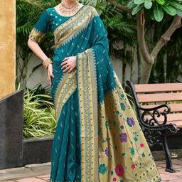 Suha Teal Woven Design Art Silk Paithani Saree-picture-19