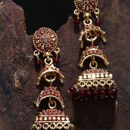 ANIKAS CREATION Gold Plated Beaded Contemporary Drop Earrings-image-56