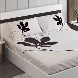 Home Centre Beige & Black Floral 200 TC King Bedsheet with 2 Pillow Covers-image-47
