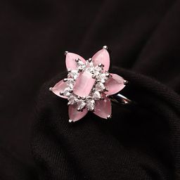 CARDINAL Women Pink and Silver Toned American Diamond Finger Ring-picture-0