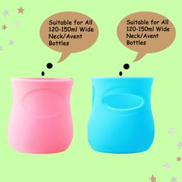 THE LITTLE LOOKERS Glass Feeding Bottle Protection Silicone Cover For Wide Neck And Avent Feeder Pik Blue Pack Of 2 - Fits 120 To 125 ml-15