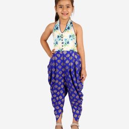 Twisha Sleeveless Vintage Floral & Damask Motif Foil Printed Ethnic Jumpsuit - Blue-picture-46