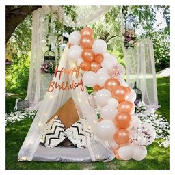 Bubble Trouble Rose Gold Birthday Decorations Item with White Net Curtain & Fairy Lights Rose Gold - Pack of 41-98
