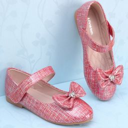 Pine Kids Ballerinas with Velcro Closure & Bow Applique - Red-image-19