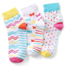 Pine Kids Cotton Spandex Knit Ankle Length Socks with Butterfly Design Pack Of 3 - Snow White-image-85