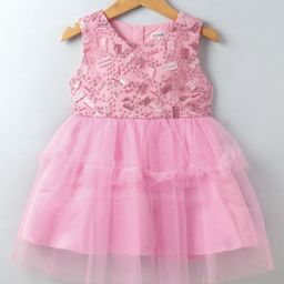 Mark & Mia Sleeveless Knee Length  Party  Frock with Sequins  & Frill Detailing - Pink-image-24