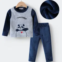 Kookie Kids Full Sleeves Winter Wear Night Suit With Panda Applique - Navy & Grey-picture-38