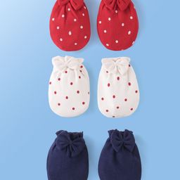 Doodle Poodle Interlock Cotton Polka Dots Printed Mittens  Pack of 3 - Red White & Blue-7