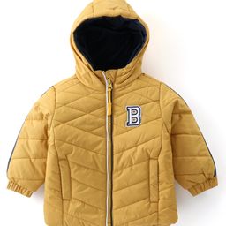 Babyhug Full Sleeves Hooded Winter Jacket with Letter Patch - Dark Yellow-image-117