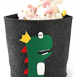House of Quirk Felt KidsDinosaur Laundry Basket Round Storage Basket Laundry Organizer - Black-21