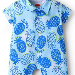 Babyhug 100% Cotton Knit Half Sleeves Romper With Pineapple Print - Blue-image-50