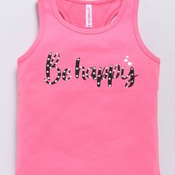 giniekids Cotton Blend Sleeveless Be Happy Text Printed Top - Water Cherry-image-25