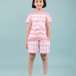 tweeny mini 100% Pure Cotton Knit Half Sleeves Tie Dye Coordinating Top & Shorts Set - Pink-image-23