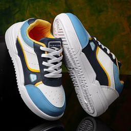 asian Colour Blocked With Lace Up Sneakers - White & Blue-image-38
