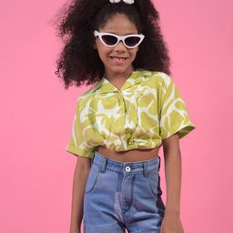 CRIMSOUNE CLUB Viscose Woven Half Sleeves Abstract Printed Shirt Style Top - Olive Green-picture-11