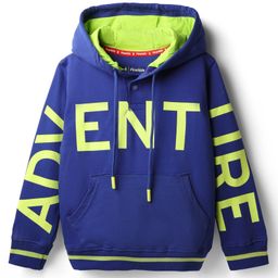 Pine Kids Cotton Knit Full Sleeves Hooded Sweatshirt with Text Print & Kangaroo Pockets - Navy Blue-picture-21