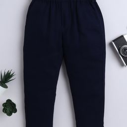 BAATCHEET Cotton Linen Woven Chevron Embroidered Pant - Navy Blue-image-86