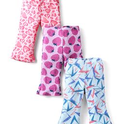 CUCUMBER Cotton Knit Full Length Lounge Pants with Raspberry & Heart Print Pack of 3 - Pink & Light Blue-image-96