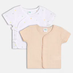 MINI KLUB Cotton Knit Pack Of 2 Half Sleeves Checked & Trees Printed Jhablas - Peach & White-picture-40