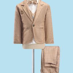 Dapper Dudes Full Sleeves Abstract Printed 4 Piece Party Suit With Bow Set - Fawn-picture-19