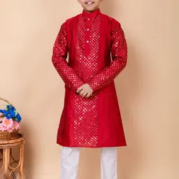 TAKE STYLE Boys Maroon Dupion Silk Embroidered Kurta Sets-picture-6