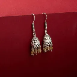 Shrim jewels Brass-Plated Citrine Beaded Oxidised Dome Shaped Jhumkas-picture-47