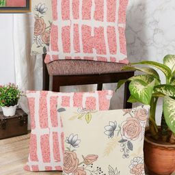 IVAZA Cream-Coloured & Pink Set of 4 Floral Square Cushion Covers-41