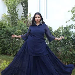 Swadeshi Shringaar Shirt Collar Top With Sharara Co-Ords-73