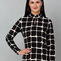 Cantabil Women Geometric Printed Mandarin Collar Top-image-11