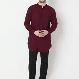 Ethnicity Floral Embroidered Sequinned Mandarin Collar Straight Short Kurta-image-87