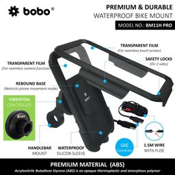 BOBO BM11H PRO with Vibration Controller, Fully Waterproof Bike/Motorcycle/Scooter Mobile Phone Holder Mount with Fast 15W Wireless & USB-C I/O Charger, Ideal for Maps and GPS Navigation (Black) image 3