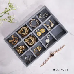 La Trove Luxury Velvet 12 Grid Organiser Jewellery Tray-picture-36