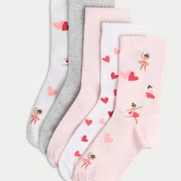 Marks & Spencer Girls Pack Of 5 Pattered Ankle Length Socks-52