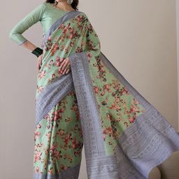 Saree mall Floral Silk Blend Bagru Sarees-picture-5