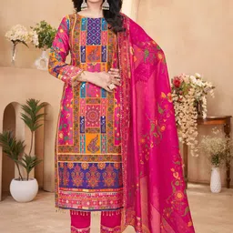 BAESD Women Printed Regular Mirror Work Kurta with Palazzos & With Dupatta-image-78