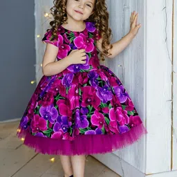 Miss & Chief Embellished Print Layered Satin A-Line Dress-image-93