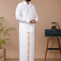 Ramraj Men Solid Border Single Layer Dhoti image 5