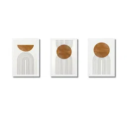 Aisha Decorz White & Brown Set of 3 Wood Wall Paintings-picture-2