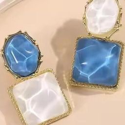 Silver Planets Women Turquoise Blue Earrings-image-54