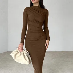 Outzidr Women Round Neck Maxi Bodycon Dress-image-84