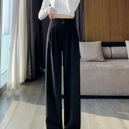 Alamode By Akanksha Women Black Crest Wide Leg High Waist Pants-image-24