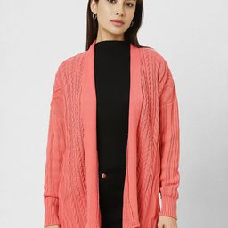 Van Heusen Woman Shawl Collar Self Design Front-Open Cable Knit Sweaters-image-28